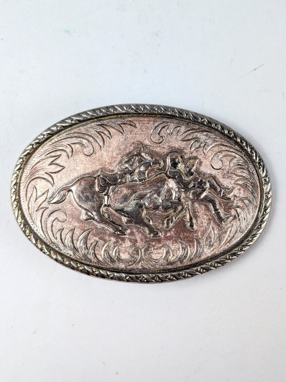 Vintage Oval Rodeo Cowboy Silver-tone Belt Buckle